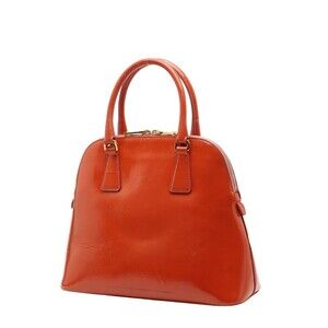 Prada Handbag Leather Plate Triangle Orange Shoulder Bag Logo